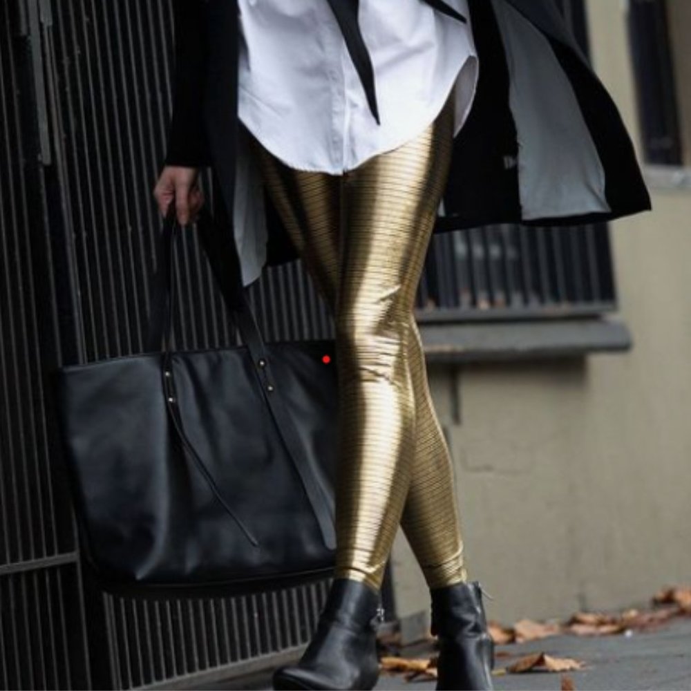 Betabrand Gold Disco Leggings, size Medium